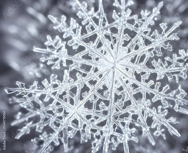 Obraz A single, beautiful snowflake sits atop a soft bed of white cotton. Its six sides are perfectly symmetrical, each one reflecting the light in a different way. The center of the flake is slightly darke