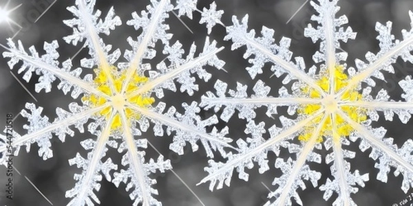 Obraz This is a close-up picture of a snowflake. The camera has magnified the image so that you can see the intricate details of the snowflake's construction. Each arm of the flake is thin and delicate, loo