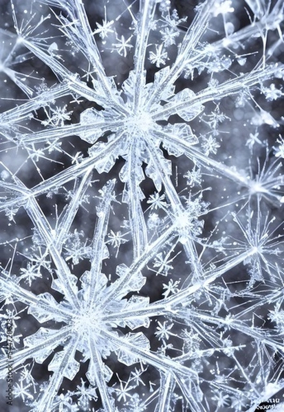 Obraz A delicate snowflake crystal is close up in this picture, its six symmetry points shining against the light. It's thin arms are like fragile lace and it looks as though it would melt if touched.