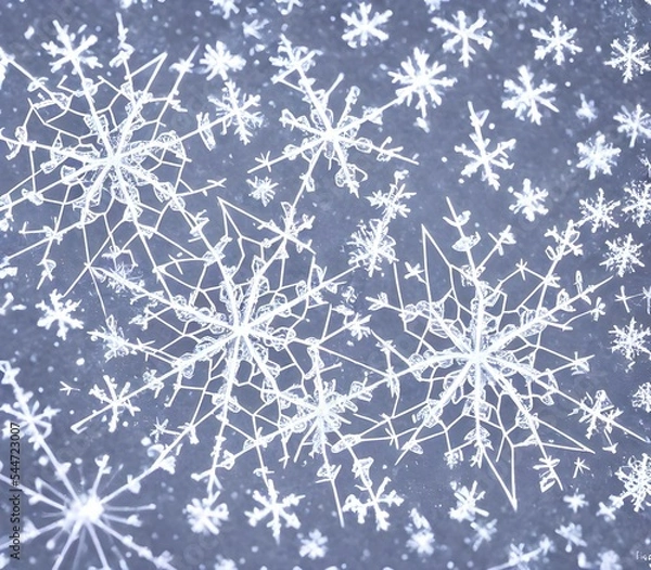 Obraz A delicate snowflake crystal is magnified many times over, its six-fold symmetry on full display. Its icy wings are like fragile lace, each detail unique and exquisite.