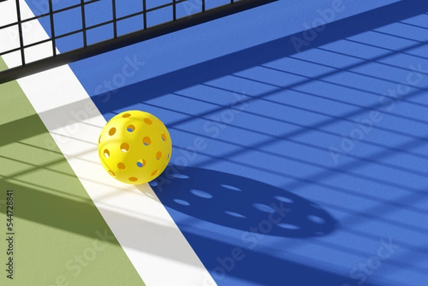 Obraz Pickleball ball on court under the shadow of the grid. 3d illustration, render. Place for text