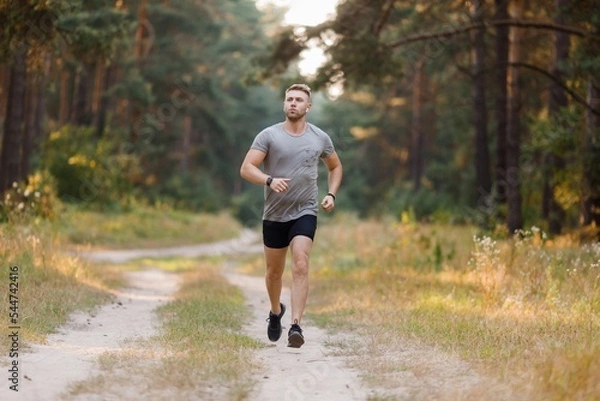 Obraz Man jogging at forest