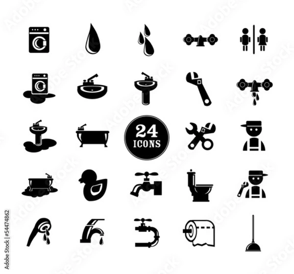 Obraz Black bathroom Icons Set