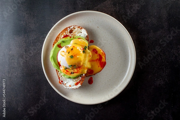 Obraz fried eggs with herbs on tost