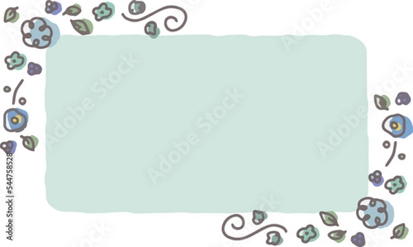 Obraz お花の手書き角形フレーム　ベクターイラスト素材　青色