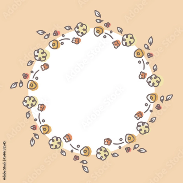 Obraz お花の手書き丸型フレーム　ベクターイラスト素材　オレンジ