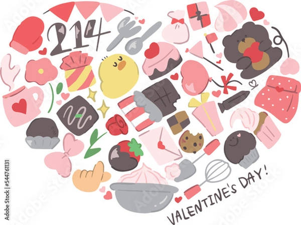 Obraz 落書き風バレンタインの手描きイラストハート型セット