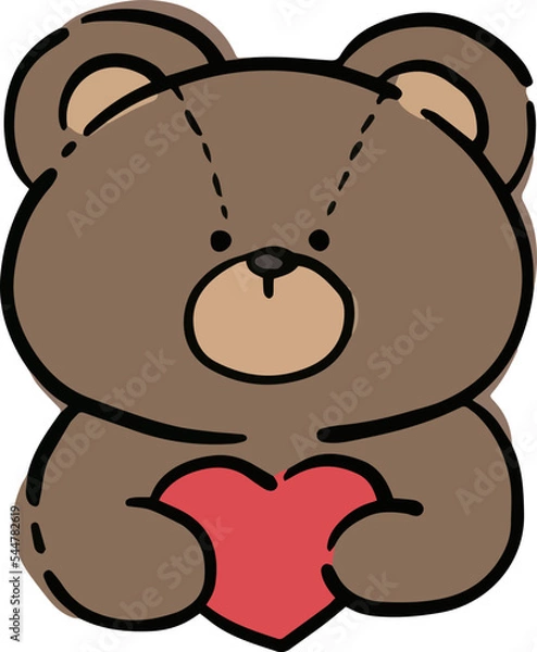 Obraz ハートを抱くテディベアの手書きイラスト　ベクター素材