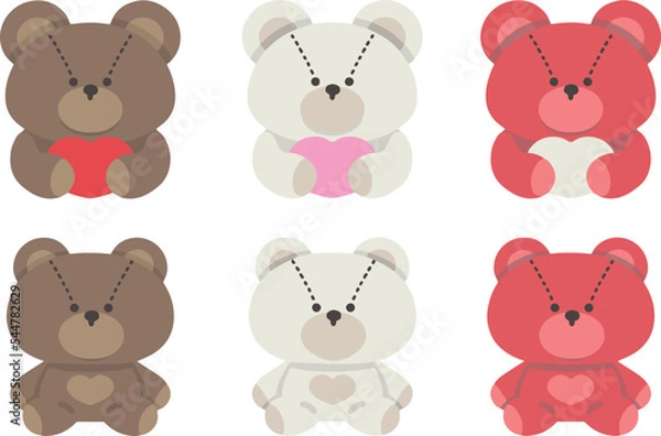 Obraz ハートを抱くテディベアのイラストセット　ベクター素材
