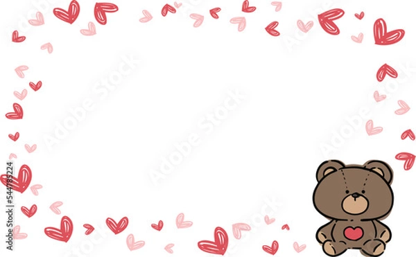 Obraz 右隅にくまがいる赤とピンクのハートの角形フレーム