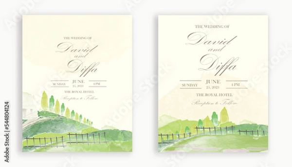 Obraz vintage wedding invitation with scenery theme and watercolor elements