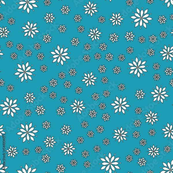 Obraz Pattern with white flowers. Blue background. A simple vector. Background seamless texture for scrapbooking and textiles.