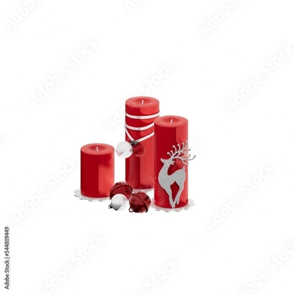 Fototapeta 3D RENDERING OF CHRISTMAS DECORATION CANDLES ISOLATED ON WHITE PLAIN BACKGROUND