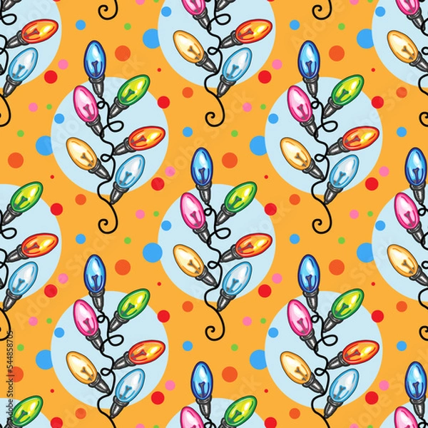 Fototapeta Colored light bulbs vector seamless pattern