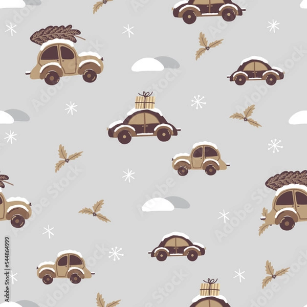 Obraz Winter seamless pattern. Christmas design. Best for Christmas or New Year greeting cards, invitation templates, posters, banners. Vector illustration