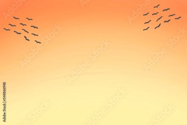 Obraz 夕焼けとカラスの群れのシンプルな背景