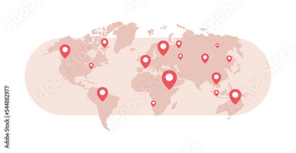 Obraz World map worlds pins and travel concept flat illustration.
