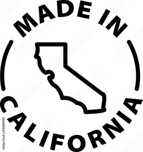 Fototapeta Made in California icon. Black outline rounded isolated product label icon tag stamp vector on transparent background