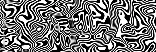 Obraz Vector background with black and white liquid stripes. Banner for channel header. Abstract geometric illustration