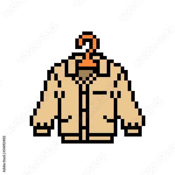 Fototapeta Pixel art sandy beige jacket on a hanger isolated on white background. Clothes icon. Old school retro vintage 90s, 80s 8 bit slot machine, 2d video game graphics