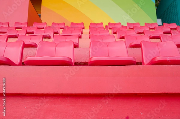 Obraz The red sport seat grandstand in an empty stadium.