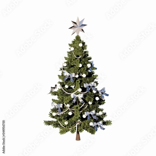 Fototapeta 3D RENDERING OF DECORATED CHRISTMAS TREE ISOLATED ON WHITE PLAIN BACKGROUND