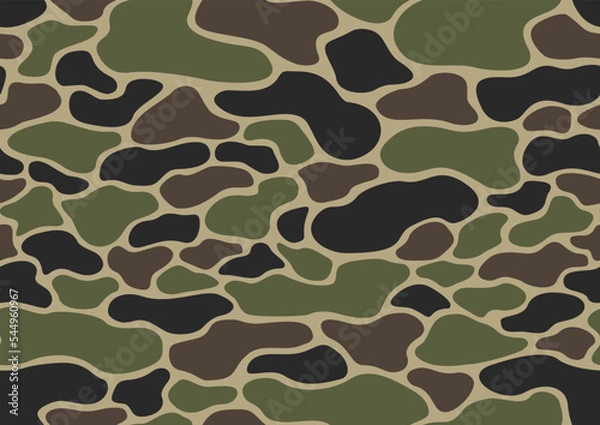 Fototapeta Camouflage texture seamless pattern with flat curve spots. Abstract modern military endless background for fabric and fashion print. Vector illustration.