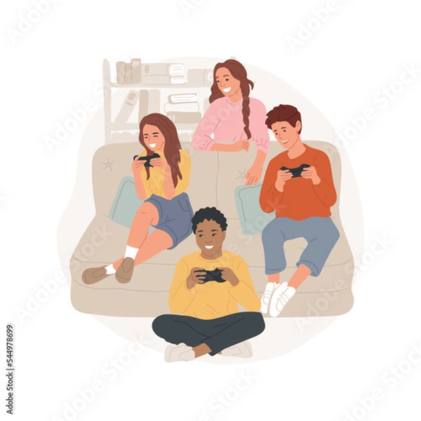 Obraz Campus life isolated cartoon vector illustration. Student independent life, private boarding school, teenagers playing computer game in a room, campus living, study together vector cartoon.