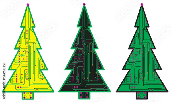 Fototapeta Electronic New Year (Christmas) tree.
Vector Christmas (New Year) tree from a digital circuit. Electrical schematic diagram and a printed circuit board of a digital electronic device.