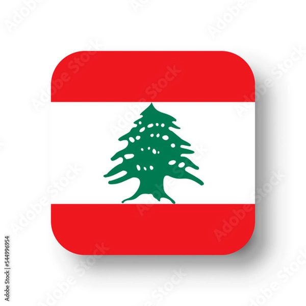 Fototapeta Lebanon flag - flat vector square with rounded corners and dropped shadow.