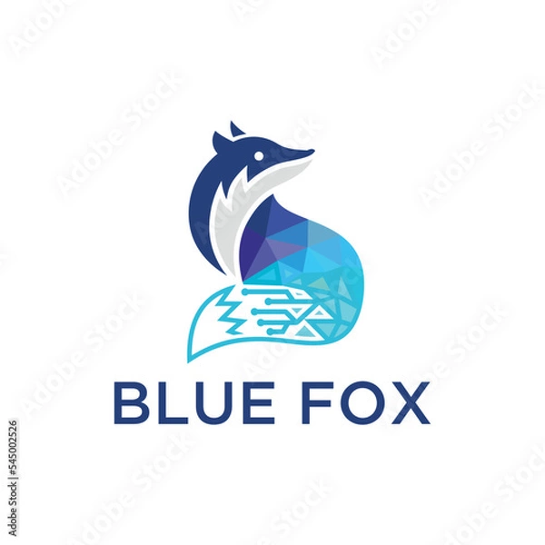 Fototapeta blue fox technology logo design
