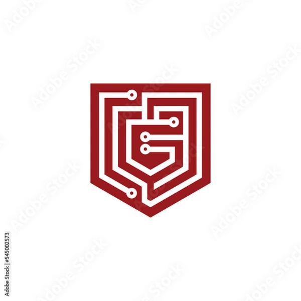 Fototapeta Shield tech logo template, technology logo design