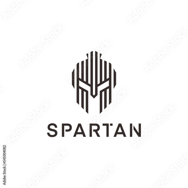 Fototapeta Head spartan line logo icon design template flat vector