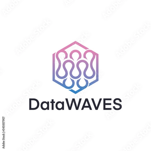 Fototapeta hexagonal abstract with audio waves for business, application, technology or data logo icon