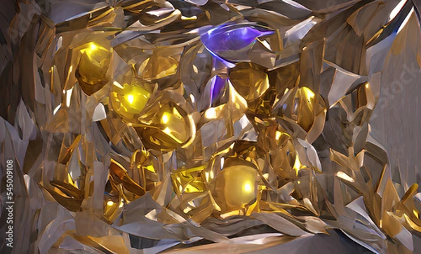 Fototapeta Beautiful Golden Glass Crystal Gem, Dynamic Abstract Background, Texture and Ilustration