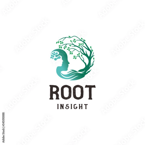 Fototapeta root insight with beauty face girl and tree logo design