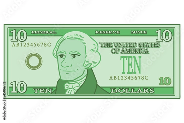Obraz US 10 Dollar bill. Vector illustration.