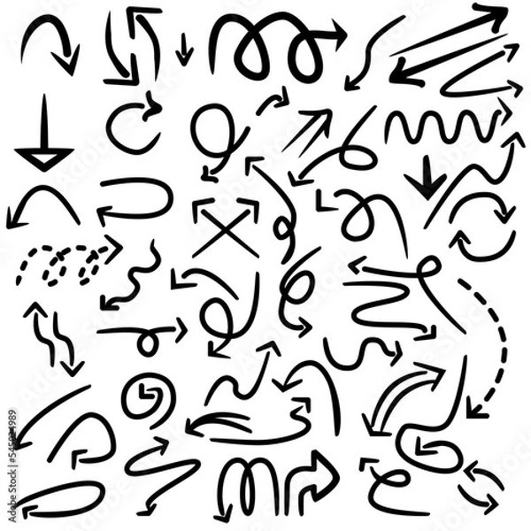 Fototapeta assorted collection of black hand drawn decorative arrows 