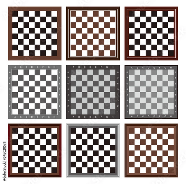 Fototapeta Assorted chessboard designs top view.