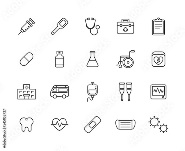 Fototapeta 医療系線画アイコンセット