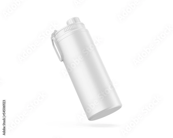 Fototapeta Aluminum white blank shiny sipper bottle ready for your design and branding mockup template isolated on white background, 3d illustration.