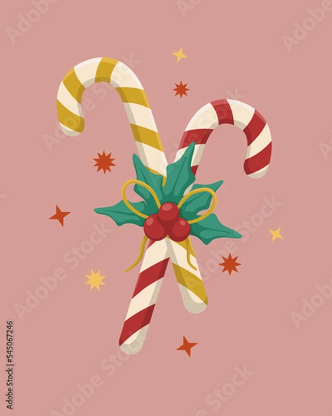 Obraz Merry Christmas. Christmas candy cane. Winter greeting card. Vector