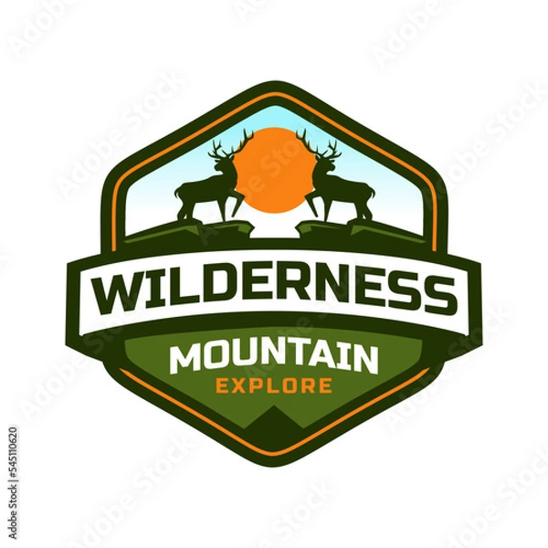 Obraz mountain and deer outdoor adventures logo