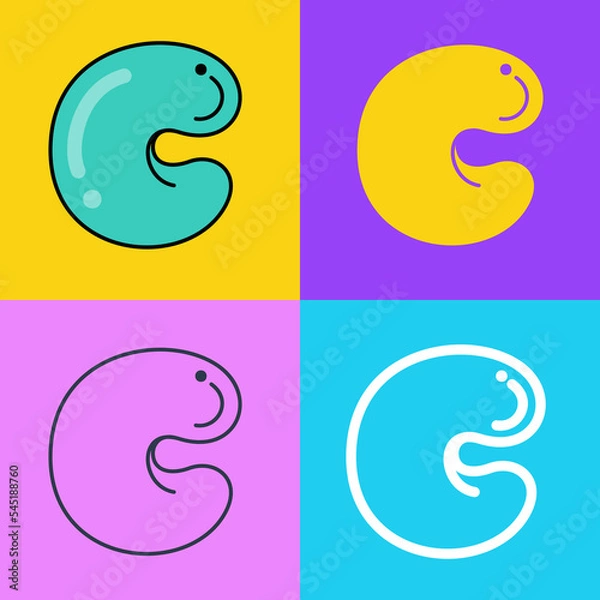 Fototapeta Letter C logo. Funny bold childish style font. Overlapping line with multicolor background