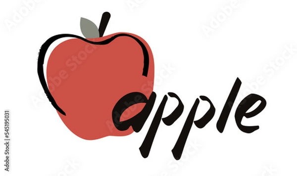 Obraz Red apple with lettering. Template for banner, postcard, poster or t-shirt. Vector illustration in sketch style.