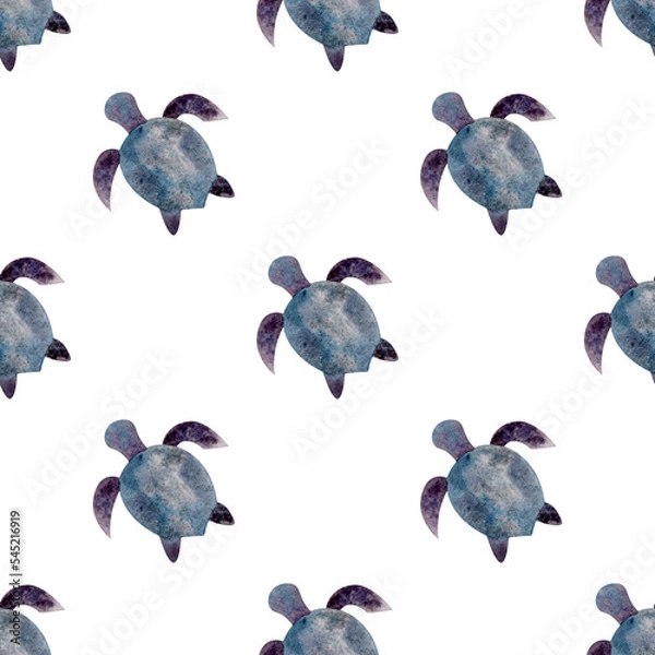 Fototapeta Watercolor seamless pattern (turtle) on isolated background. For greeting cards, stationery, wrapping paper, wallpaper, splash screen, social media, etc.