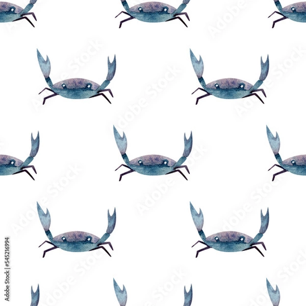 Fototapeta Watercolor seamless pattern (crab) on isolated background. For greeting cards, stationery, wrapping paper, wallpaper, splash screen, social media, etc.