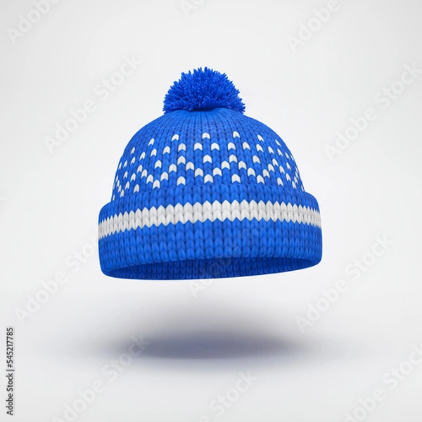 Fototapeta Blue hat with a pattern floating on a gray background, 3d render