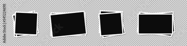Fototapeta Set of empty photo frames compositions stacked on top of each other. Realistic vector mockups. Retro photo frames with shadow isolated on transparent background.