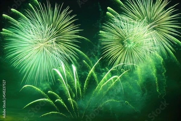 Obraz massive green fireworks in the sky, generative ai